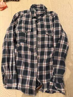Roots Navy, White & Red Plaid Button-Down Shirt